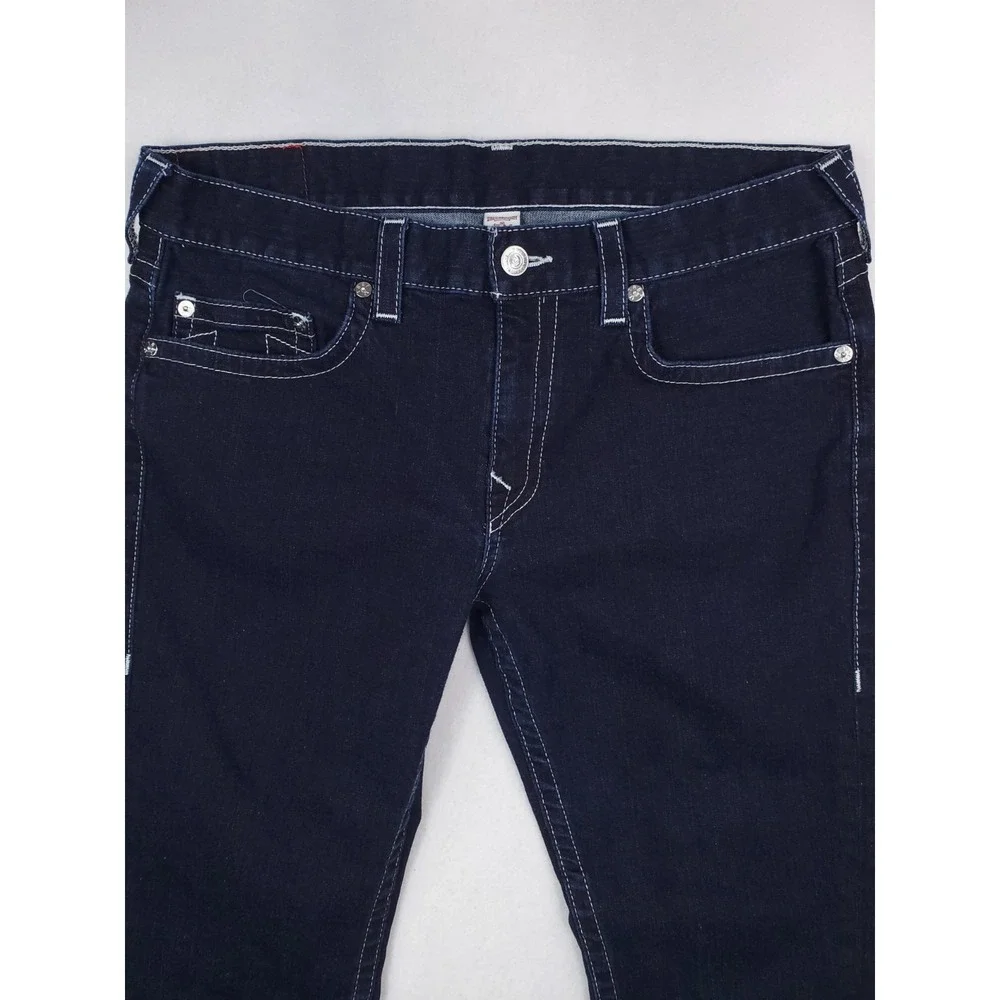 True Religion Jeans Mens 38x34 Blue Slim Straight Stretch Denim Dark Wash